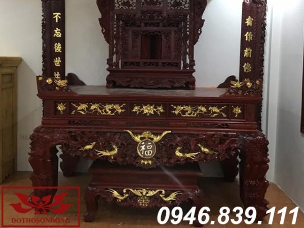 sập thờ gỗ gụ chạm mai điểu 06