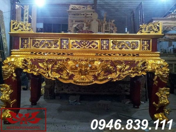 sập thờ tứ linh sơn son thếp vàng ms 06