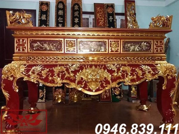 sập thờ gỗ mít chạm tứ linh sơn son thếp vàng ms10