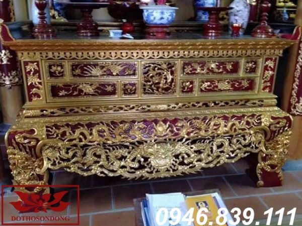 sập thờ 2 dạ gỗ mít sơn son thếp vàng ms 02