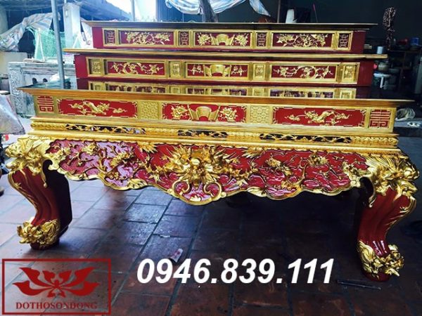 sập thờ tam cấp chạm tứ linh ms 02