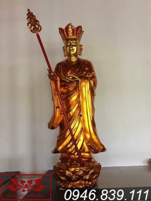 tượng địa tạng vương bồ tát bằng gỗ mít sơn son thếp vàng thế đứng ms13