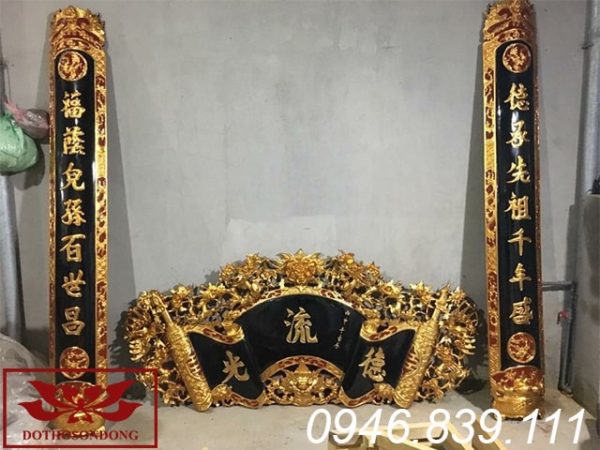 cuốn thư câu đối gỗ mít sơn son thếp vàng ms40