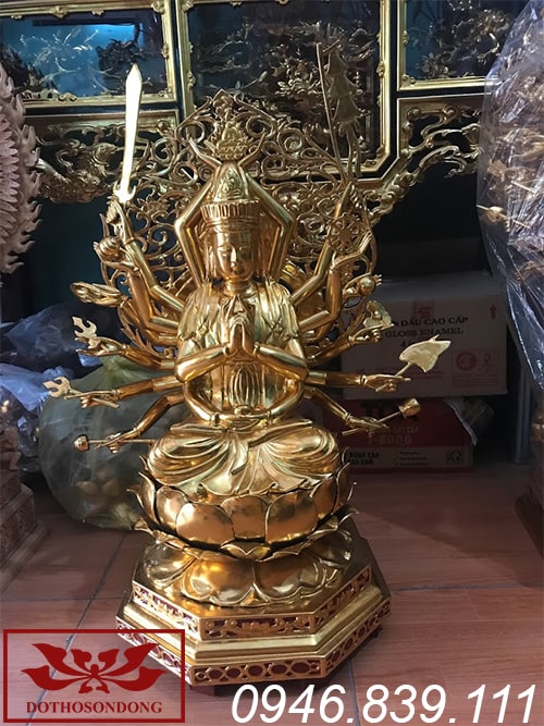 tượng phật thiên thủ thiên nhãn bằng gỗ mít sơn son thếp vàng ms24